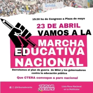 MOVILICEMOS MASIVAMENTE EL 23 DE ABRIL POR LA DEFENSA DE LA EDUCACIÓN PÚBLICA Y GRATUITA