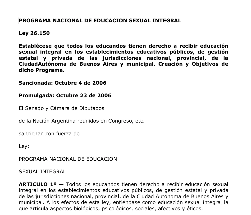 PROGRAMA NACIONAL DE EDUCACION SEXUAL INTEGRAL