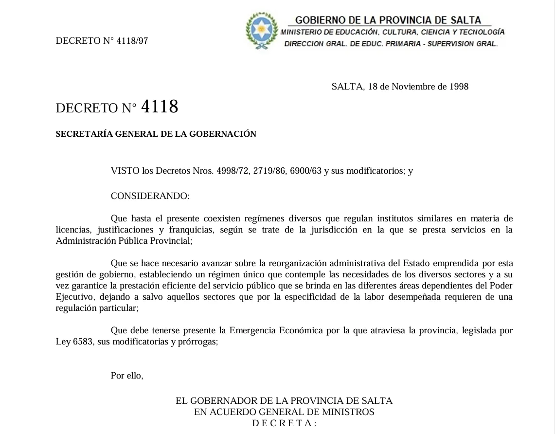 RÉGIMEN DE LICENCIAS DE SALTA