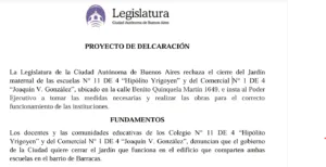 [LEGISLATURA] RECHAZO AL CIERRE DE JARDINES DEL DISTRITO 4