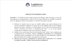 [LEGISLATURA] Pedido de informes sobre Secundaria Aprende