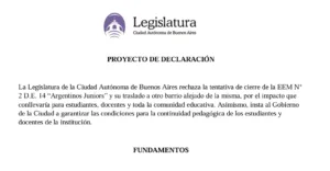 [LEGISLATURA] Rechazo al cierre de la EEM 2 DE 14 “Argentinos Juniors”